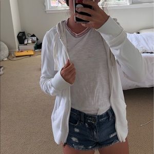 white zip up hoodie